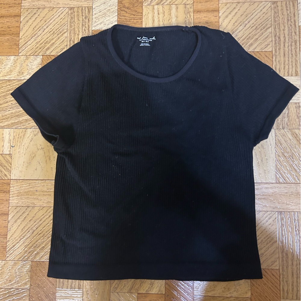 URBAN OUTFITTERS Black Ribbed Fitted Activewear Knit Top